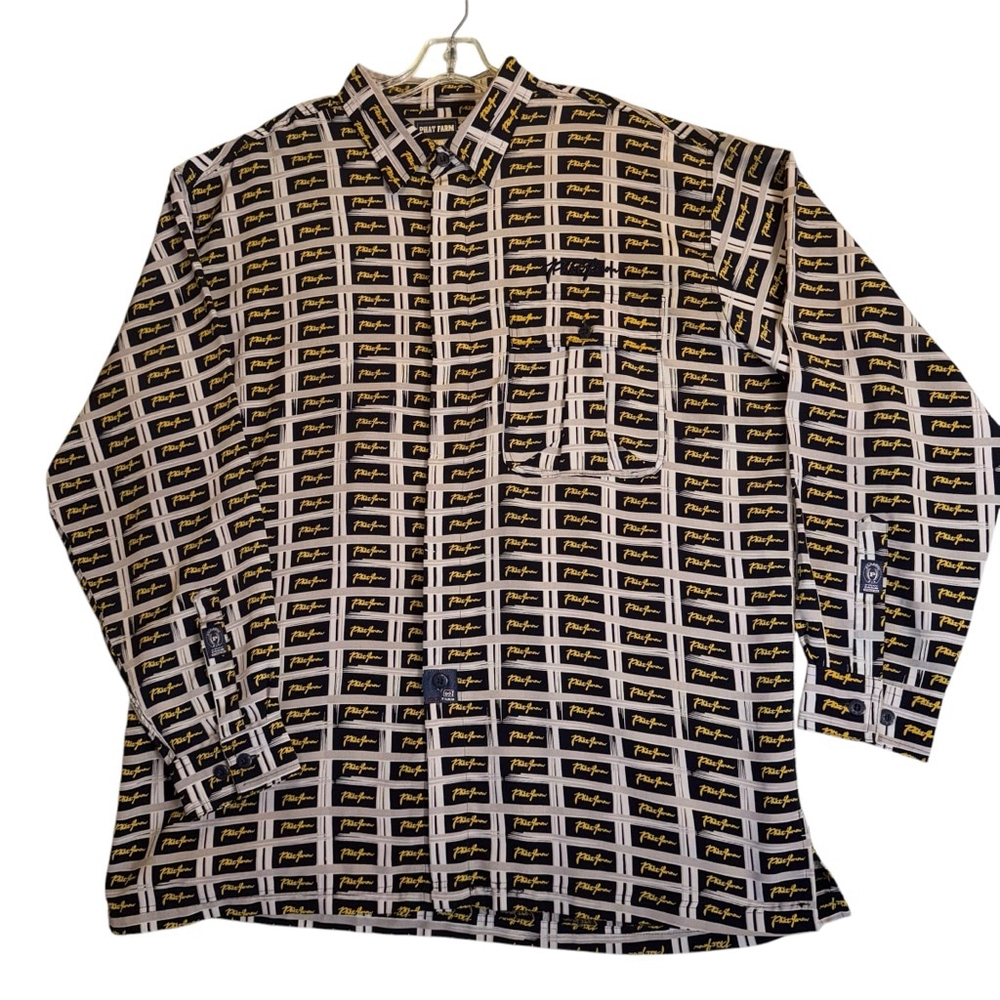 Men's Phat Farm Button down Shirt XL All Over Print Polyester.